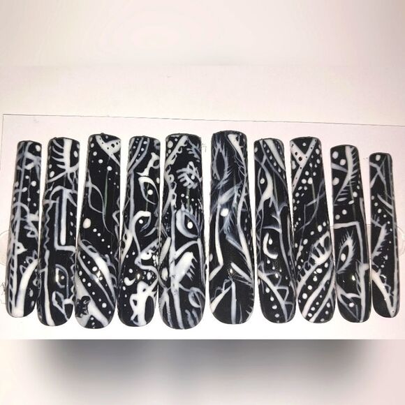 Hand crafted custom pasley bandanna 10pc xxl acrylic press on nails - Picture 1 of 6